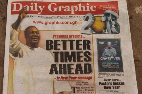 Frontpage of The Daily Graphic, 1 January 2014. Promise of the Year.